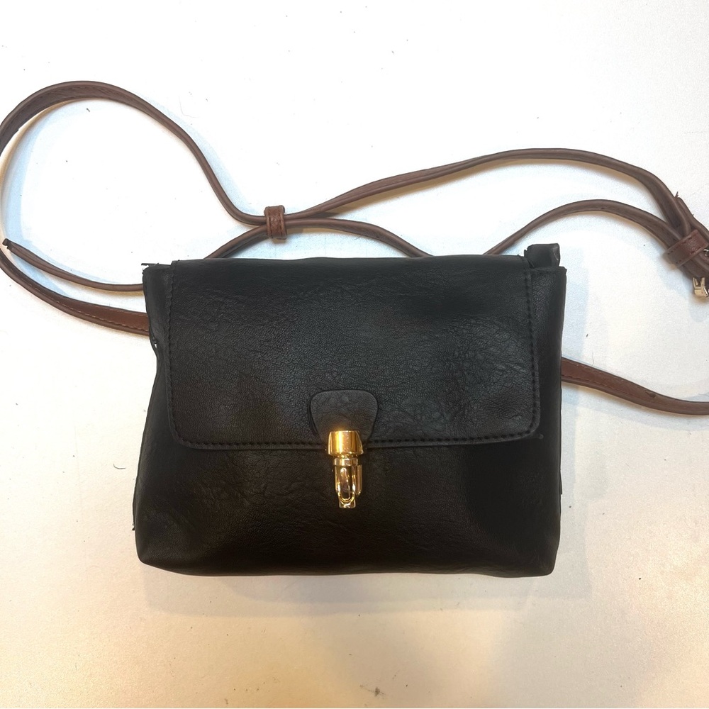 Pink Haley Black Crossbody Bag with Brown Strap